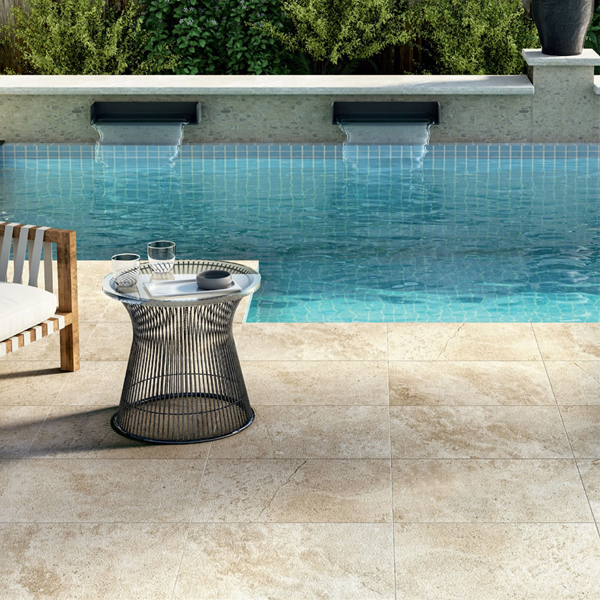 Carrelage extérieur en grès cérame émaillé effet pierre de Travertin Grip - 60,0 CM x 40,0 CM - ép. 10,00 MM