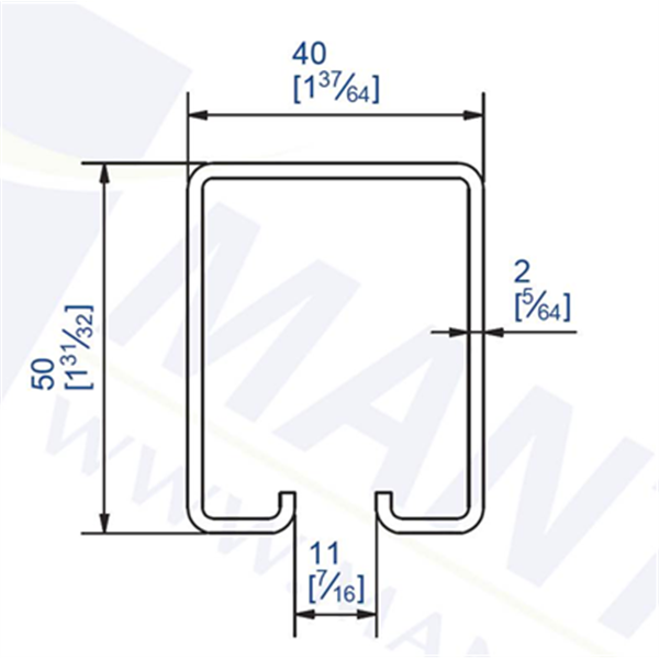 Rail galvanisé 5040 Mantion - section 50 x 40 mm - longueur de 3 mètres