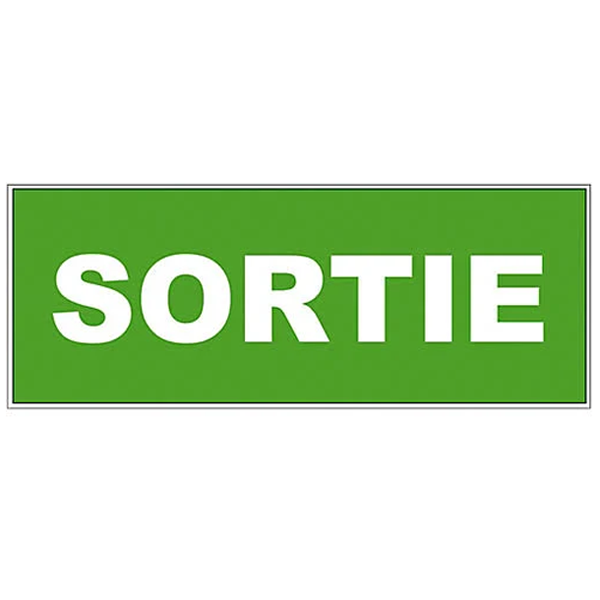 Panneau "Sortie" autocollant - 320 mm x 120 mm - PVC - Vert et blanc