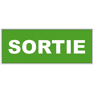 Panneau "Sortie" autocollant - Longueur 320 mm - Largeur 120 mm - PVC - Vert et blanc