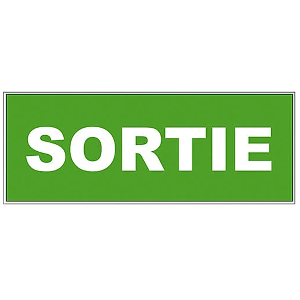 Panneau "Sortie" autocollant - Longueur 320 mm - Largeur 120 mm - PVC - Vert et blanc