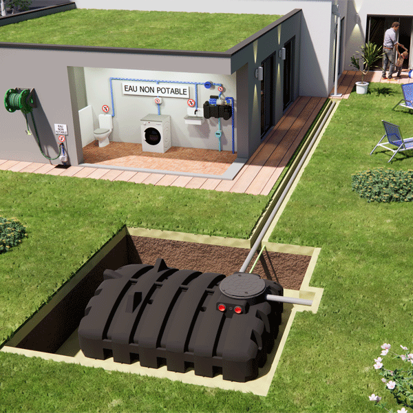 Cuve plate de récupération des eaux de pluie avec filtration - Pack'Eau PLSPK - Capacité 3000,0 ltr