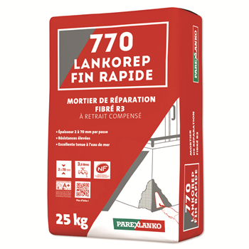 Mortier de réparation monocomposant fibré à retrait compensé LANKOREP FIN RAPIDE 770 - sac de 25 KG