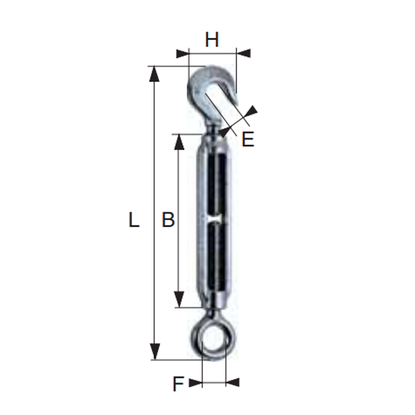 Tendeur à lanterne estampé Levac 1 crochet - 1 oeil - CMU 95kg - Filetage 8 mm - Acier zingué