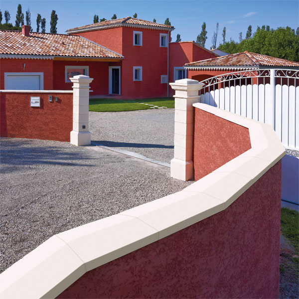 Chapeau de mur lisse à 2 pentes en béton - 100 x 30 cm - épaisseur centrale 4,8 cm - Blanc