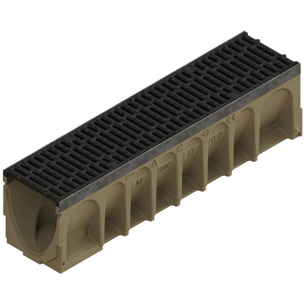 CANIVEAU BETON/POLYESTER 200MM GRILLE FONTE C250 L1M
