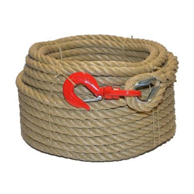 Corde à poulie en polypropylène avec crochet de sécurité - Ø 20 mm - Longueur 50 m - Beige