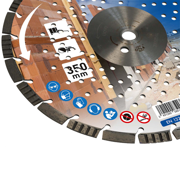 Disque diamant expert pour découpe matériaux durs Ø 350 mm - Obra - 24 segments - Alésage 25,4 mm