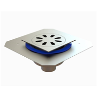 Siphon de douche inox 250,0 mm x 250,0 mm réglable en hauteur avec platine de reprise d'étanchéité - sortie verticale 100 mm