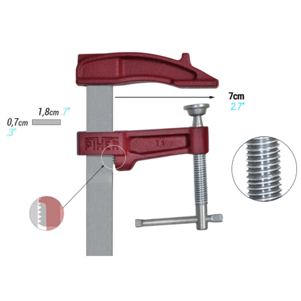 Serre-joint à vis en croix Piher Modèle M - tige 18x7 mm serrage 30 cm