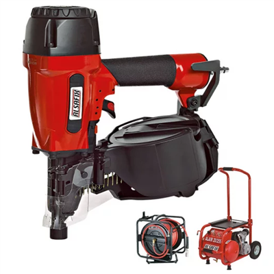 Cloueur pneumatique pour pointes en rouleau Alsafix C 28/70 P1 avec compresseur électrique 10 bar Alair 20/255 et enrouleur de 30 mètres