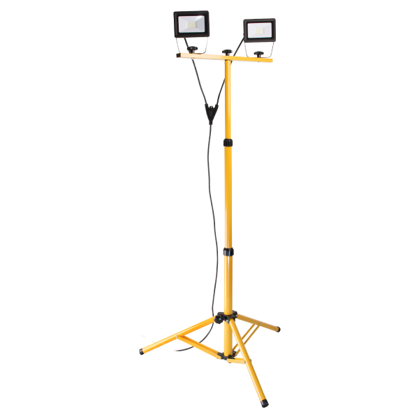 Projecteur chantier LED sur trépied 1,5 m en aluminium - 2 x 20 W - 3200 lm - IP65 - Câble de 3 m