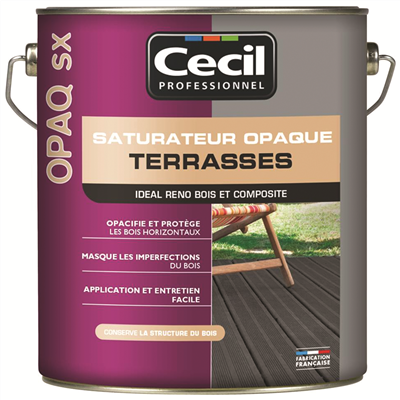 Saturateur opaque pour terrasse bois - OPAQ SX Cecil Professionnel - Bois grisé mat - Pot 5L