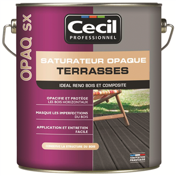 Saturateur opaque pour terrasse bois - OPAQ SX Cecil Professionnel - Bois grisé mat - Pot 5L