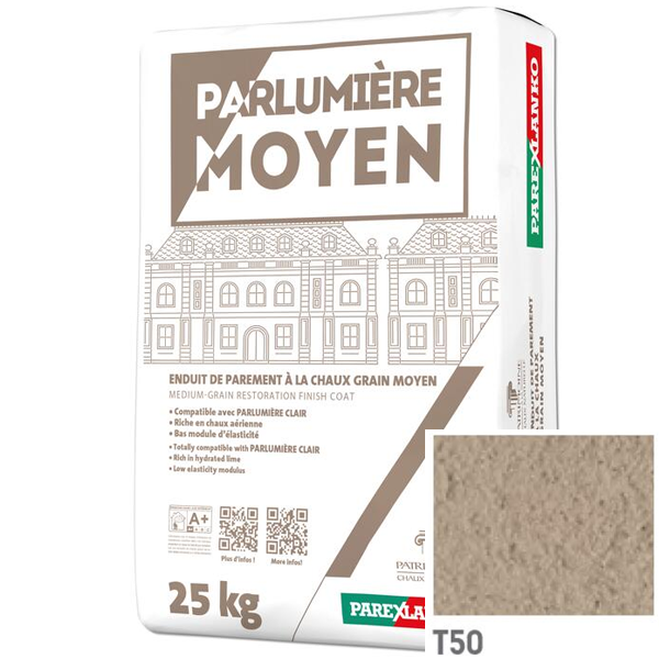 Enduit de parement à la chaux à grain moyen Parexlanko Parlumière - T50 Terre sable - Sac de 25 KG