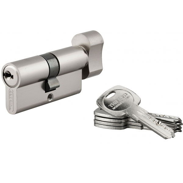 Cylindre à bouton haute sûreté Thirard Trafic 6 - profil européen - laiton nickel satin - 5 clés - 30 x 30 mm