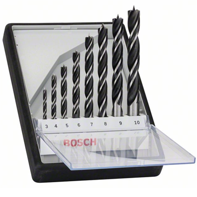 Coffret de 8 mèches à bois hélicoïdales Bosch Robuste Line ⌀ 3 4 5 6 7 8 9 et 10 mm