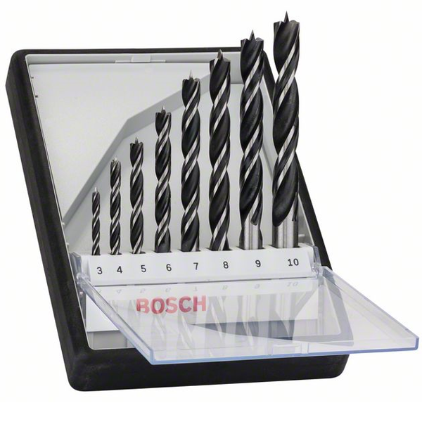 Coffret de 8 mèches à bois hélicoïdales Bosch Robuste Line ⌀ 3 4 5 6 7 8 9 et 10 mm
