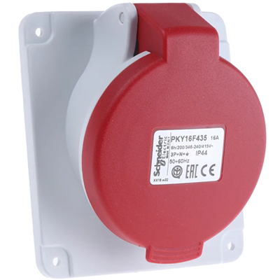 Socle de prise industrielle coudée 3P+N+T Schneider PratiKa - IP44 - IK08 - 16 A - 380 à 415 V