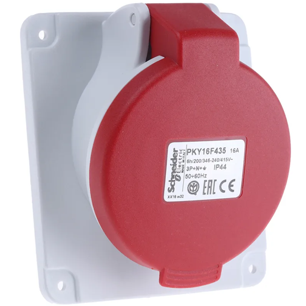 Socle de prise industrielle coudée 3P+N+T Schneider PratiKa - IP44 - IK08 - 16 A - 380 à 415 V