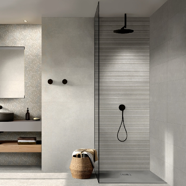 Revêtement mural salle de bain effet pierre Gris clair - Tiempo Wall 3D - 90 x 30 cm - ép. 10 mm