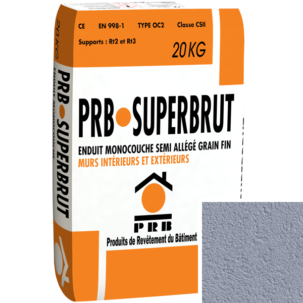 Enduit monocouche semi-allégé à grain fin PRB Superbrut type OC2 - Niagara - sac de 20 kg