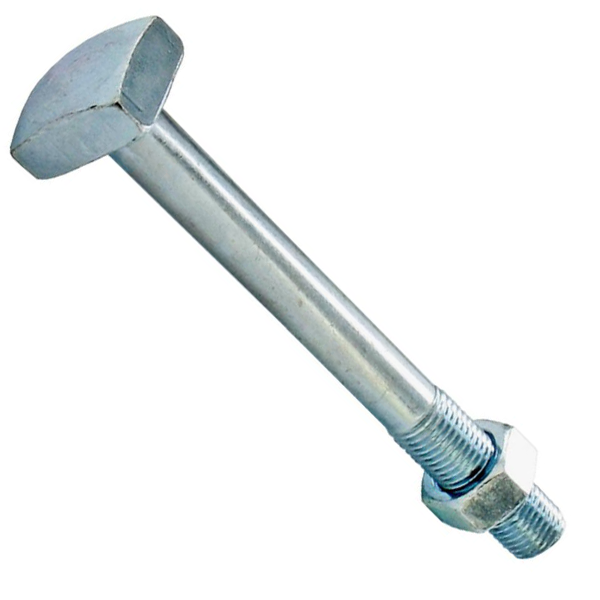 Boulon de charpente à tête carrée en acier zingué - avec écrou - 16 x 200 mm