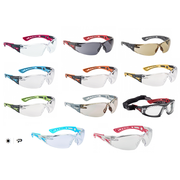 Lunette de sécurité RUSH+ Bollé fumée traitement Platinum Rouge Noir