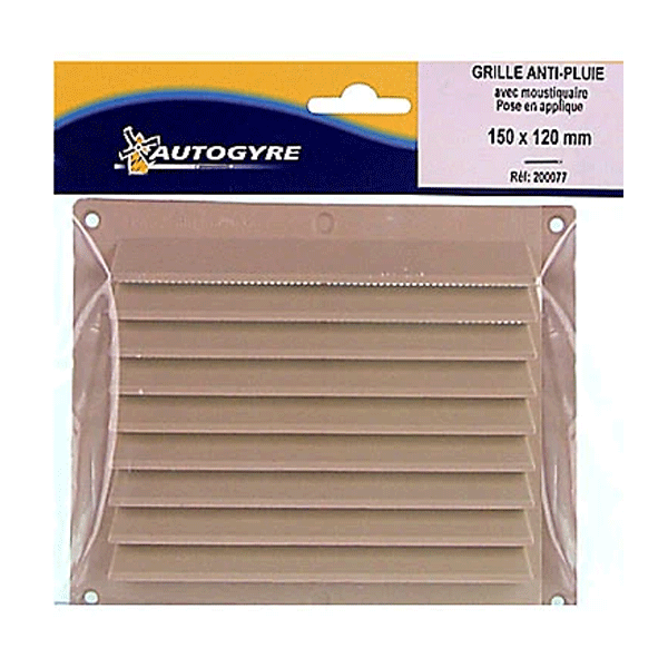 Grille de ventilation à auvents anti-pluie et moustiquaire - 175 x 146 mm - Sable