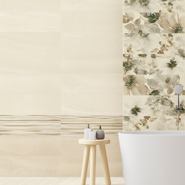 Carrelage mural salle de bain - Living Wall - carrelage grand format rectifié - 60,0 CM x 20,0 CM - Avorio