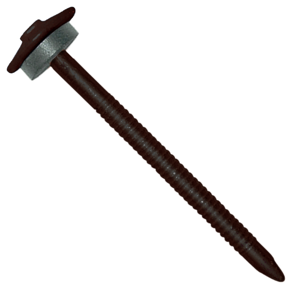 Clou galvanisé à pointe annelée avec rondelle pour tuile de rive - noir foncé RAL 9005 - 3,7x65mm - seau de 100