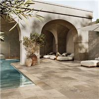 Carrelage imitation travertin en grès cérame - Composition modulaire - Solithe Naturel - ép. 9 mm