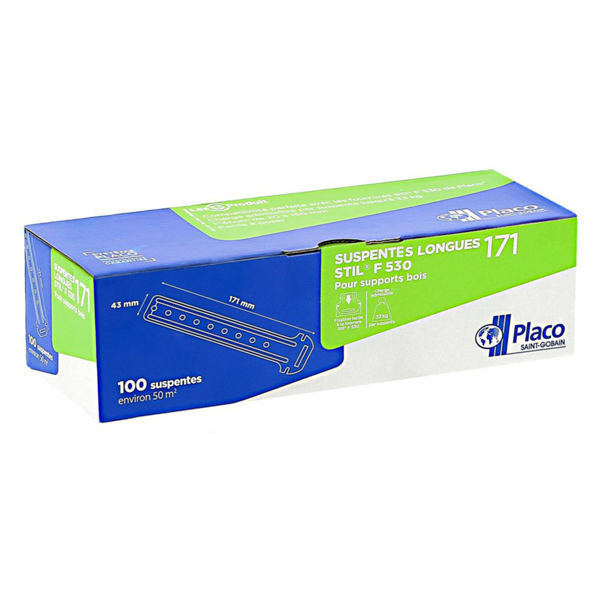 Suspente Longue Stil F530 pour plafond sur support bois - 171 mm x 43 mm - Boîte de 100