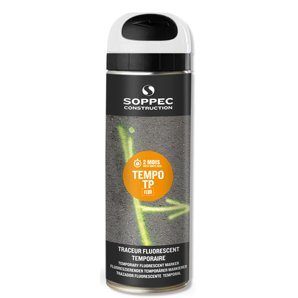 Traceur de chantier TEMPO TP fluorescent temporaire 2-8 semaines couleur blanc 500 ml