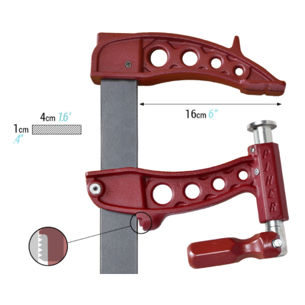 Serre-joint Piher Maxipress R - Tige 40x10 mm saillie 16 cm longueur 120 cm