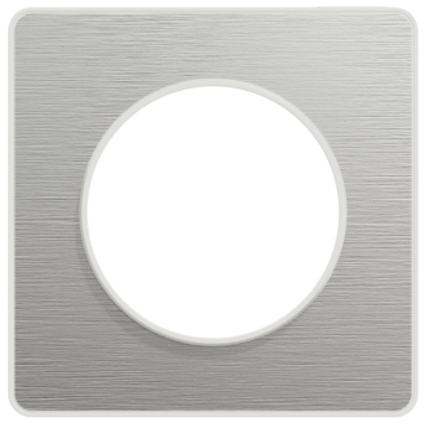 Plaque de finition simple Schneider Odace Touch pour 1 poste encastré - alu brossé liseré blanc