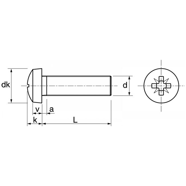 Vis à métaux à tête cylindrique bombée Inox A2 DIN 7985A ISO 7045 M6x30 - boîte de 200