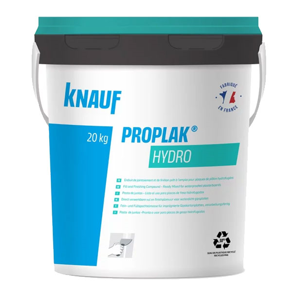 Enduit hydrofuge prêt à l'emploi pour murs et plafonds en milieu humide - Knauf Proplak Hydro - Seau de 20 kg