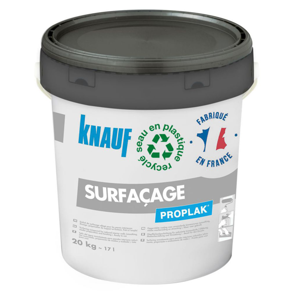 Enduit de surfaçage allégé pour parois intérieures - Proplak Surfaçage Knauf - seau de 20 kg