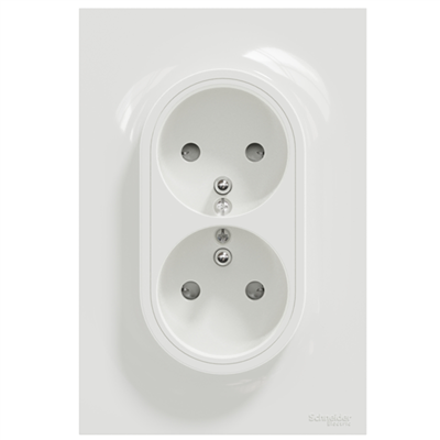 Prise de courant 2P+T double Schneider Odace à griffes - 1 poste - spécial rénovation - blanc - 16 A - 250 V