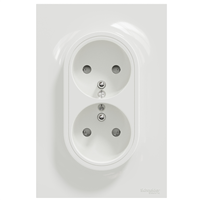 Prise de courant 2P+T double Schneider Odace à griffes - 1 poste - spécial rénovation - blanc - 16 A - 250 V