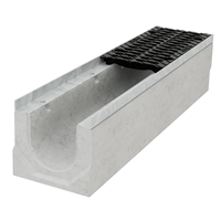 Caniveau en béton D400 BIRCOsir largeur 150,0 mm avec feuillures acier galvanisé et grille fonte double fentes D400 PMR - 1000 mm