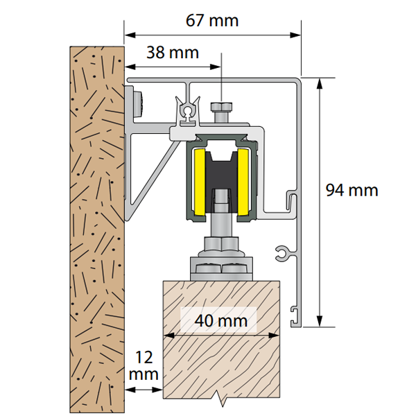 Support Mantion 11049-1 pour bandeau 11048 de système de porte coulissante SAF