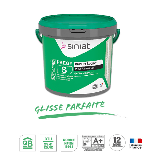 Enduit à joint prêt à l'emploi pour plaques de plâtre - Prégy S Siniat - glisse parfaite - seau de 25,0 KG