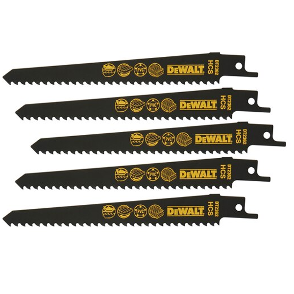 Lame de scie sabre bois et plastique Dewalt DT2362-QZ HCS longueur 152 mm - lot de 5