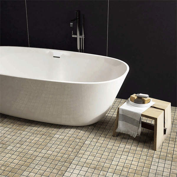 Carrelage mosaïque en céramique effet Pierre - 5 x 5 cm - plaque de 30 x 30 cm - Travertin marron