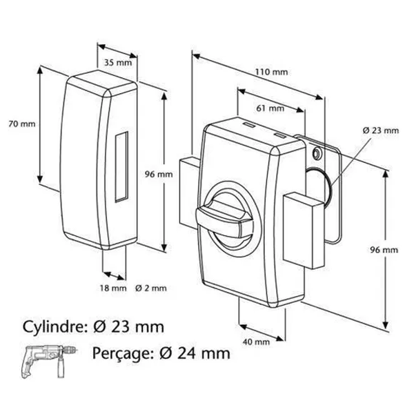 Verrou de porte sans vis apparentes - bouton et cylindre C83 45 mm - Styl' Abus Bronze - avec 4 clés et carte code