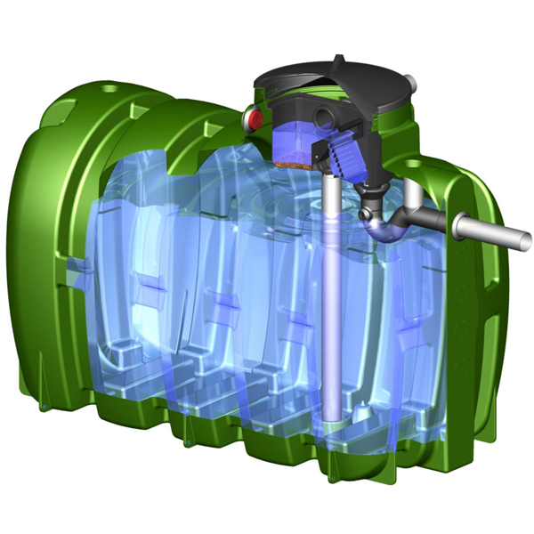 Cuve renforcée à enterrer pour le stockage d'eau de pluie Sebico Pack'eau avec filtration SPK - PEHD - 5000 litres