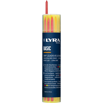 Mine de recharge pour porte mine télescopique Lyra Dry - étui de 12 mines basic - couleur graphite rouge et jaune