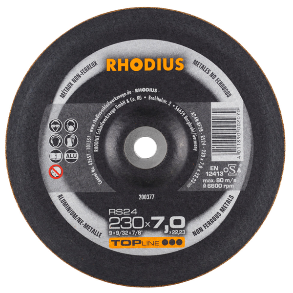 Disque à meuler métaux non ferreux RS24 Rhodius 230 x 7.0 x 22.23 mm